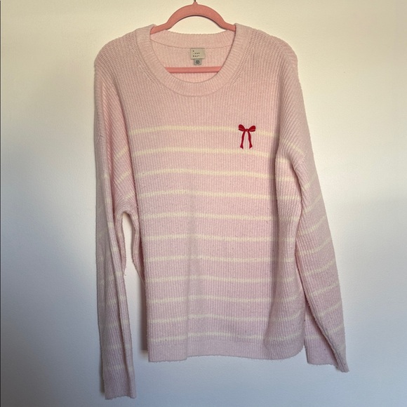a new day Sweaters - A new day Coquette Pink Stripe Sweater with Bow